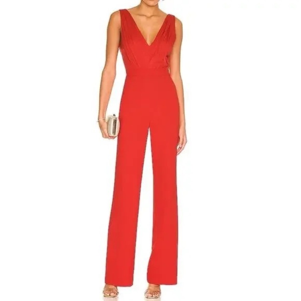Alice + Olivia NEW Gale Crepe Jumpsuit V-Neck Sleeveless Bright Poppy Red Size 2